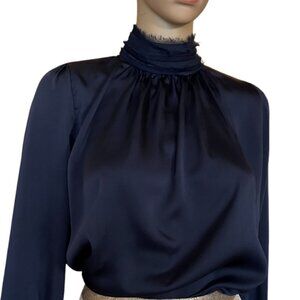 🛍️ NWOT 🛍 Zara Navy Long Sleeve Holiday Party Christmas Blouse XS